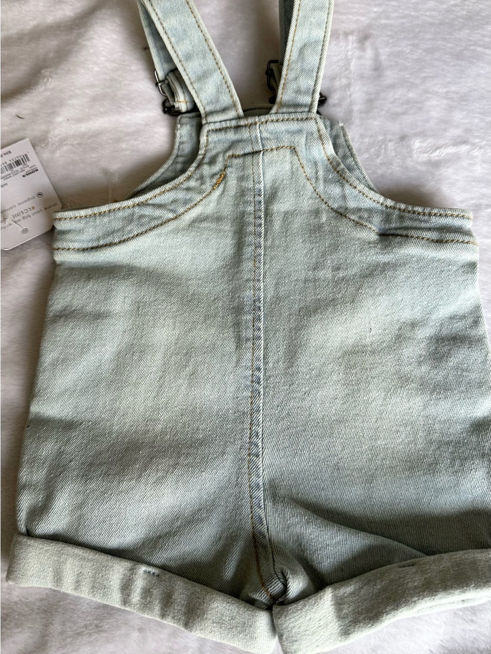 Kids Light Mint Green Denim Short Overalls